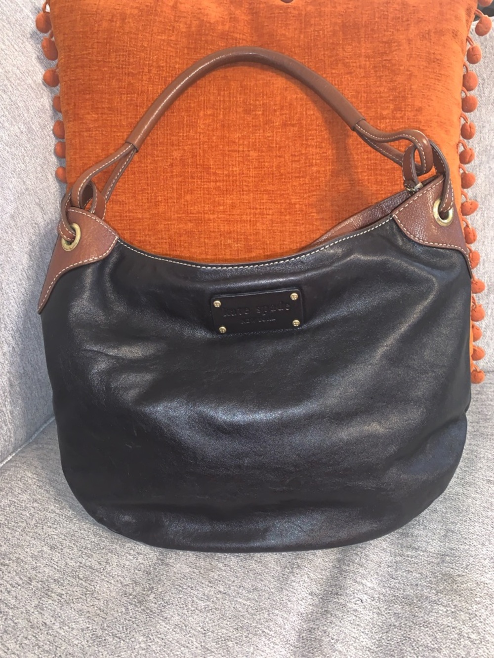 Kate Spade Vintage Two Tone Black and Brown Leather Hobo Shoulder Bag